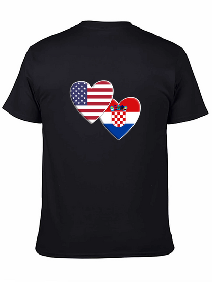 USA and Croatia Flag Hearts Graphic T-Shirt