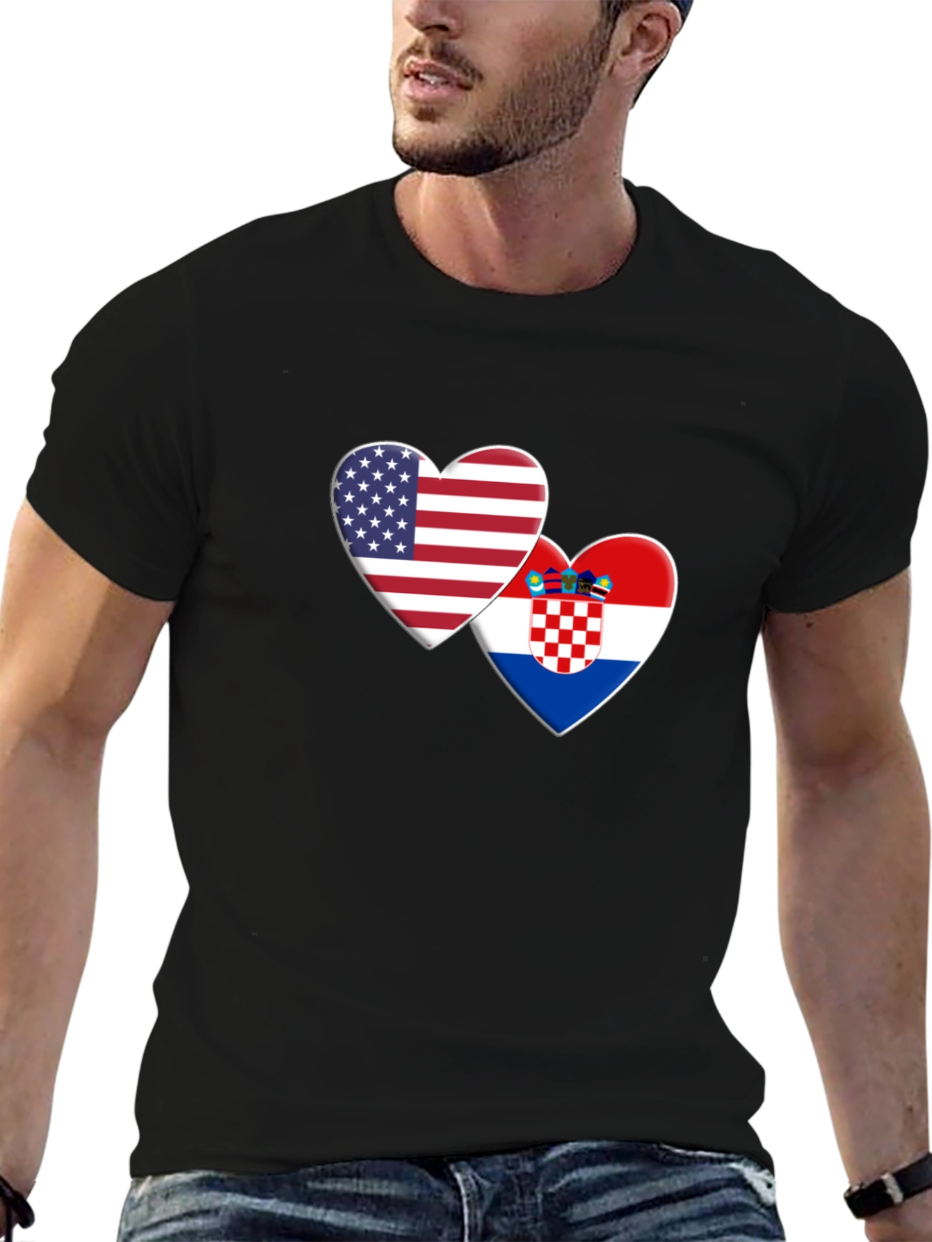 USA and Croatia Flag Hearts Graphic T-Shirt