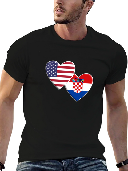 USA and Croatia Flag Hearts Graphic T-Shirt