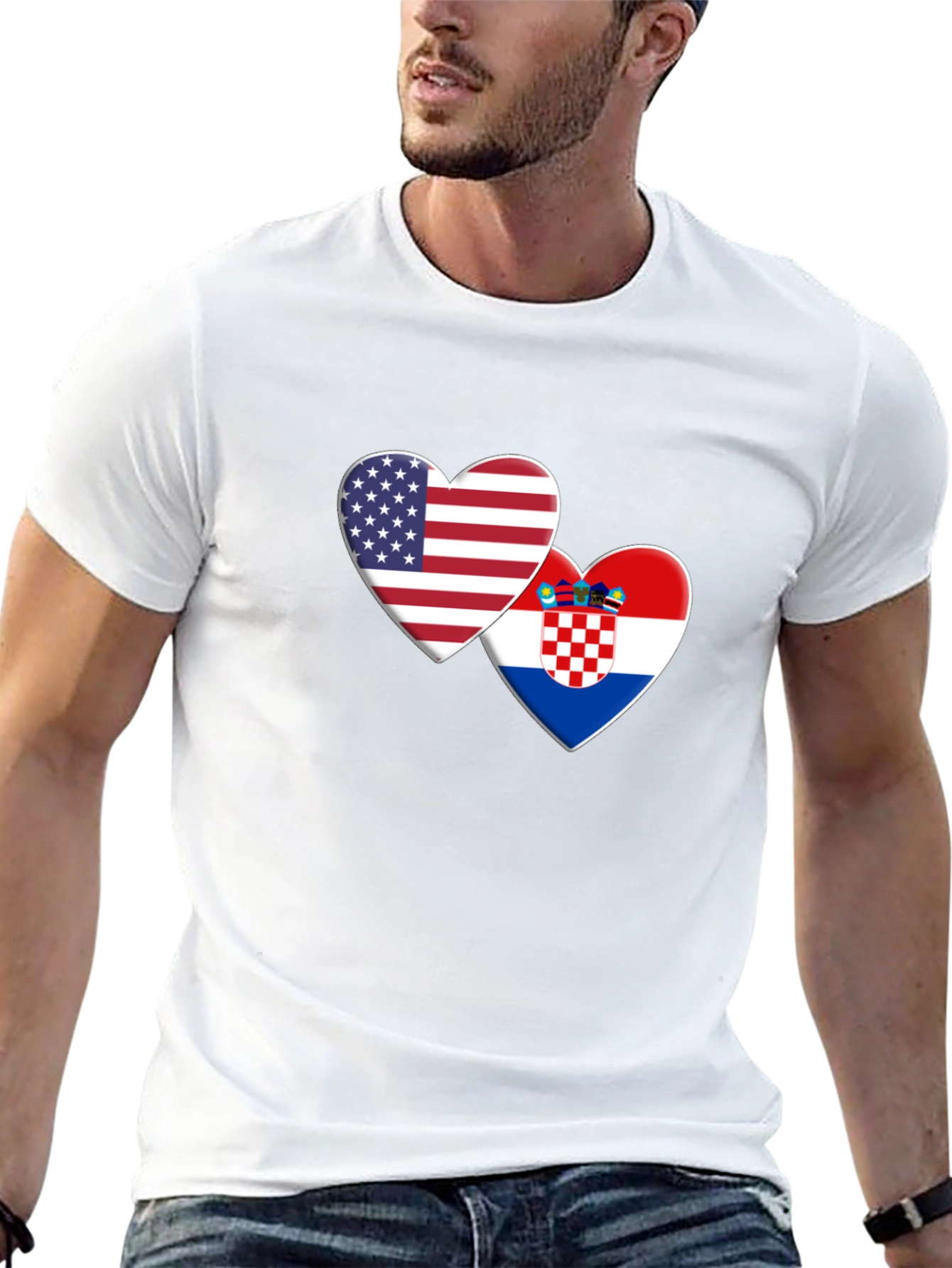 USA and Croatia Flag Hearts Graphic T-Shirt