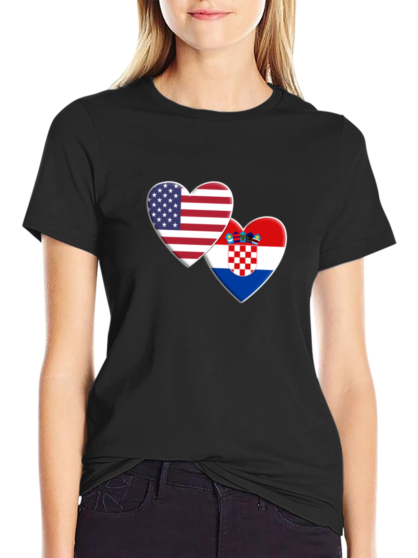 USA and Croatia Flag Hearts Graphic T-Shirt