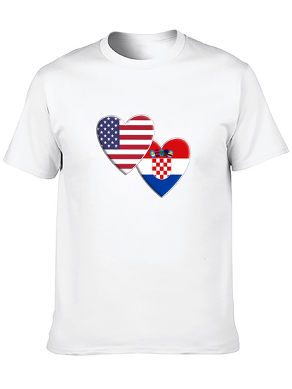 USA and Croatia Flag Hearts Graphic T-Shirt