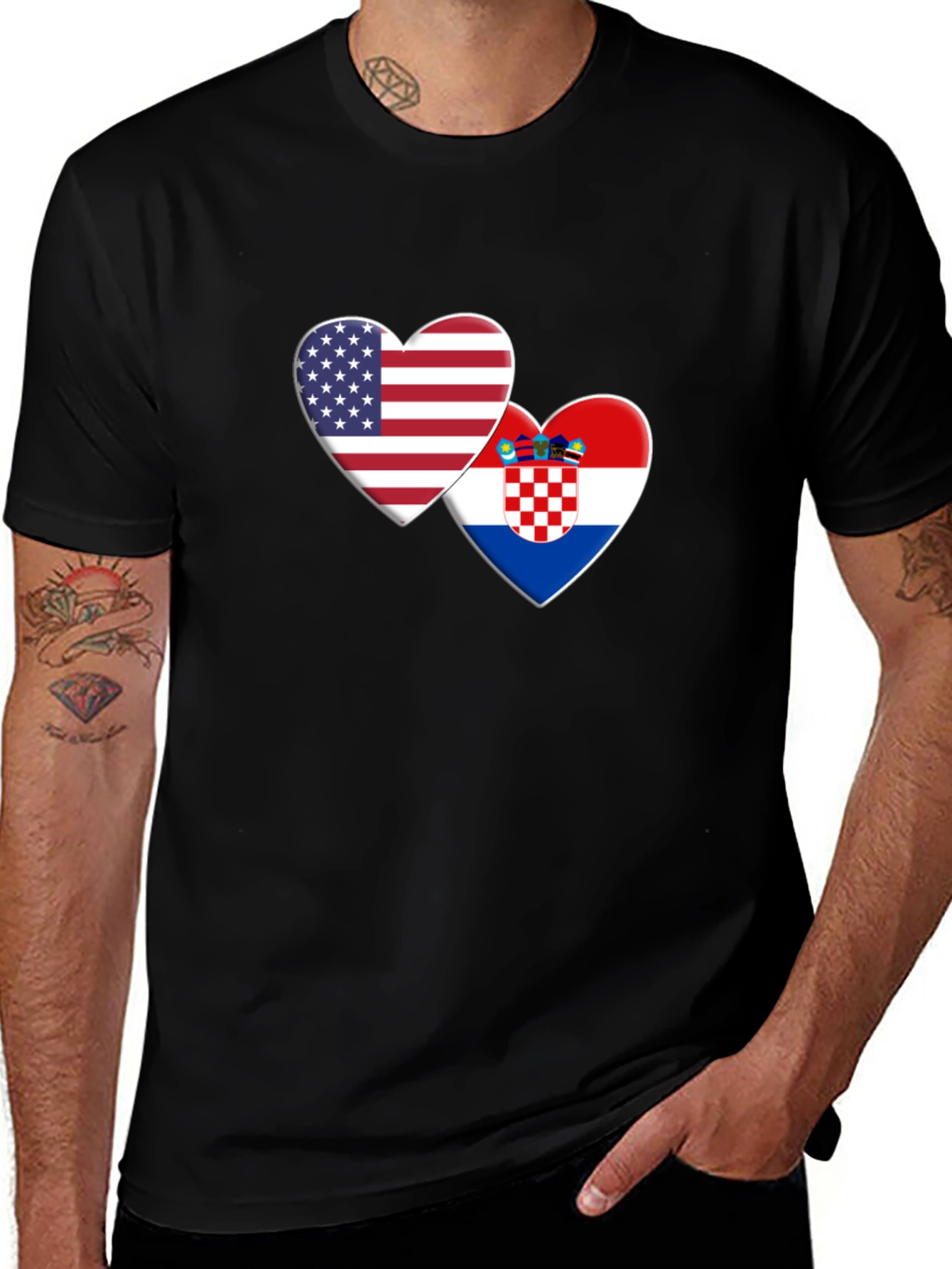 USA and Croatia Flag Hearts Graphic T-Shirt