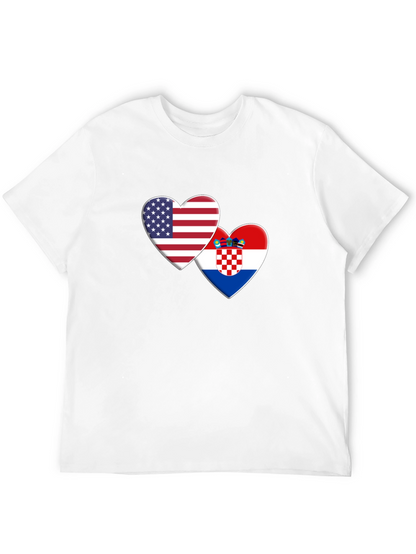 USA and Croatia Flag Hearts Graphic T-Shirt