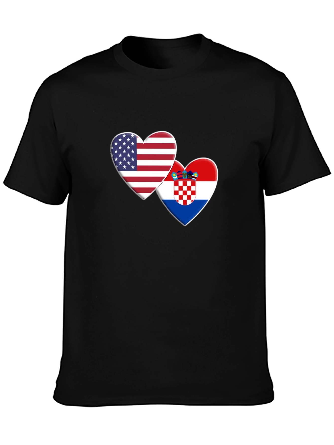 USA and Croatia Flag Hearts Graphic T-Shirt