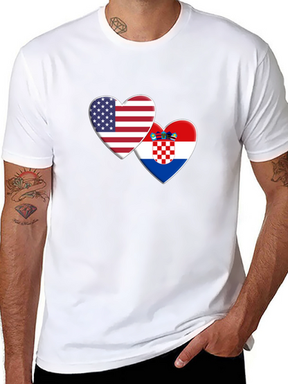 USA and Croatia Flag Hearts Graphic T-Shirt