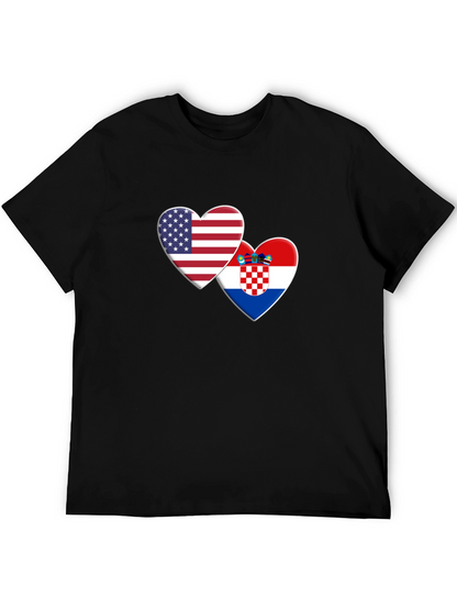 USA and Croatia Flag Hearts Graphic T-Shirt