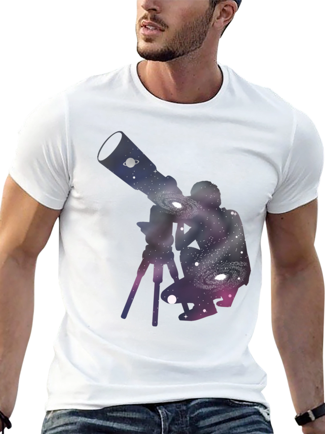 Galaxy Telescope Black T-Shirt - Stargazing Apparel
