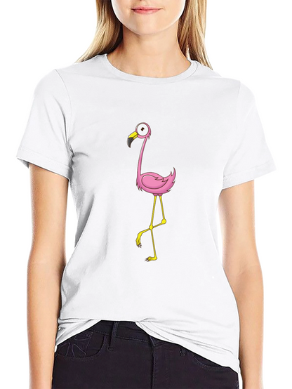 Black Tee with Cartoon Flamingo Design