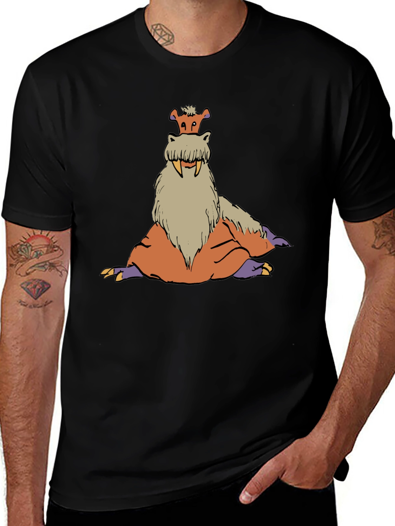 Tusked Beast Graphic Tee - Black Cotton T-Shirt