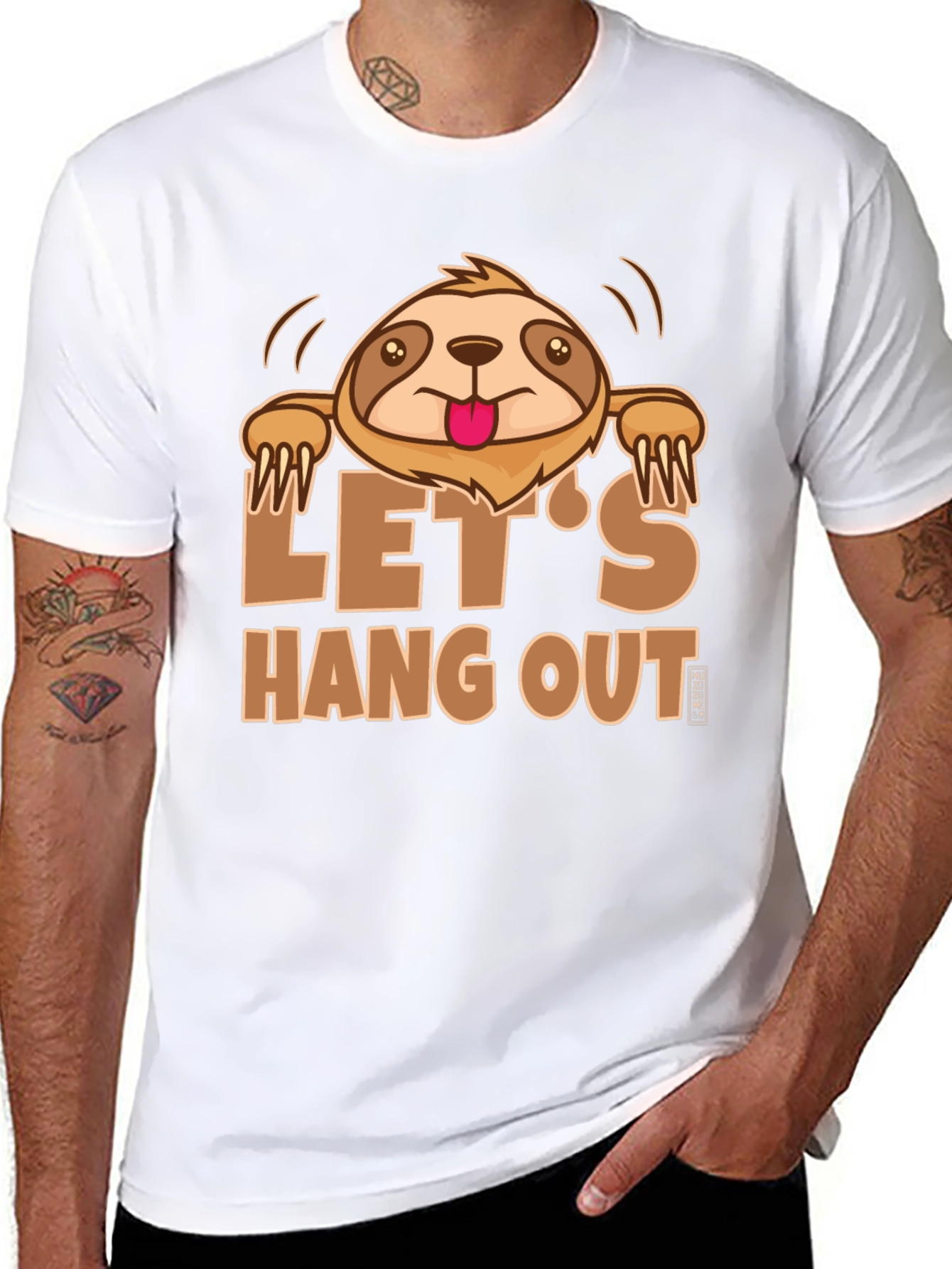 Lets Hang Out Sloth Graphic Tee - Black