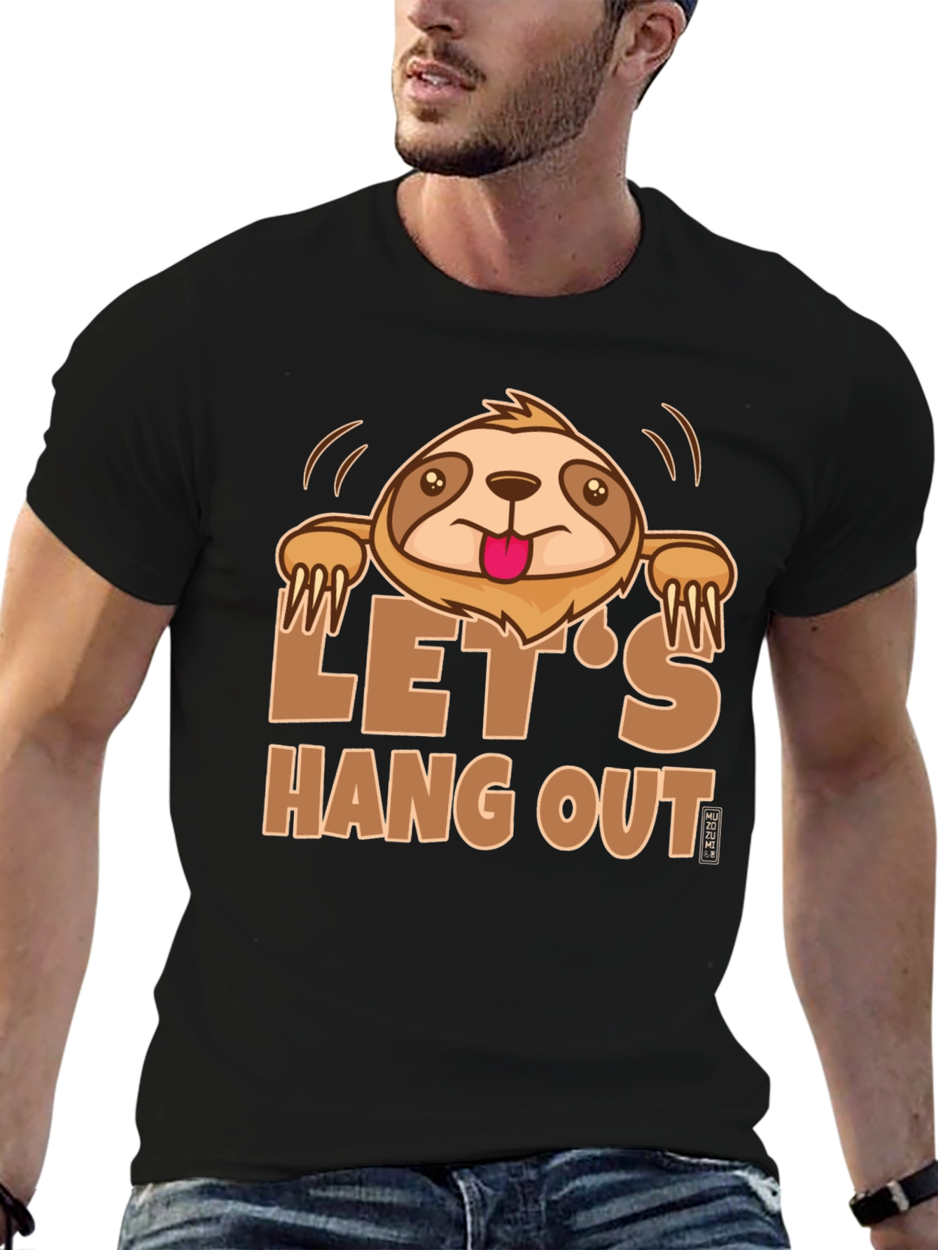 Lets Hang Out Sloth Graphic Tee - Black