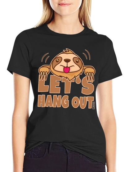 Lets Hang Out Sloth Graphic Tee - Black