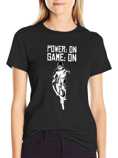 Power On Game On Mountain Biker Black T-Shirt