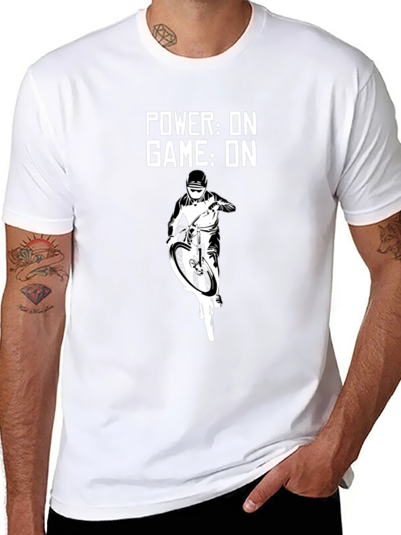 Power On Game On Mountain Biker Black T-Shirt