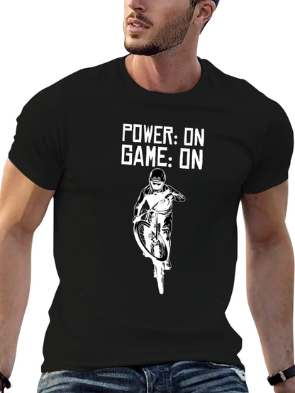 Power On Game On Mountain Biker Black T-Shirt