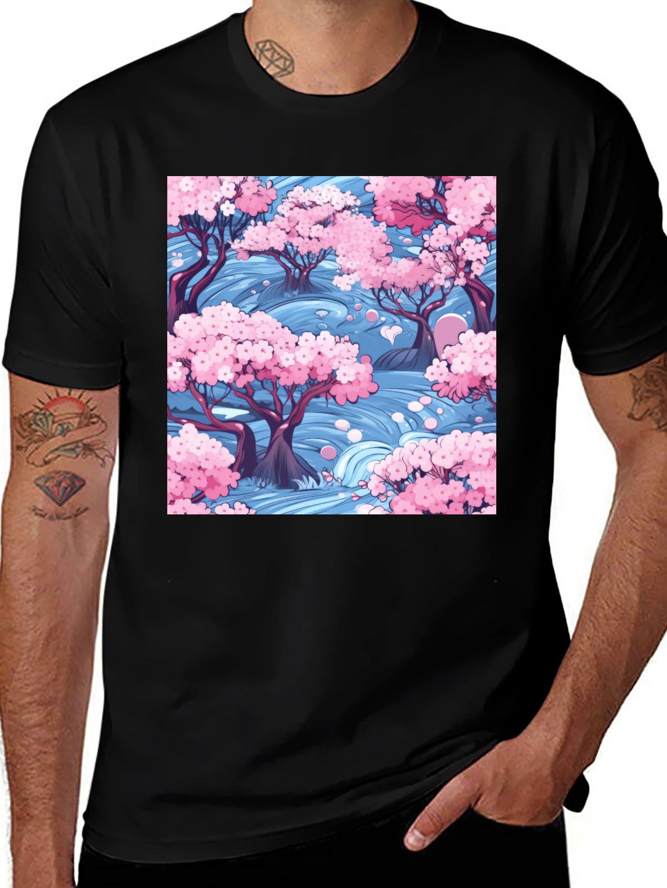 Sakura River Graphic Tee - Nature Inspired Design