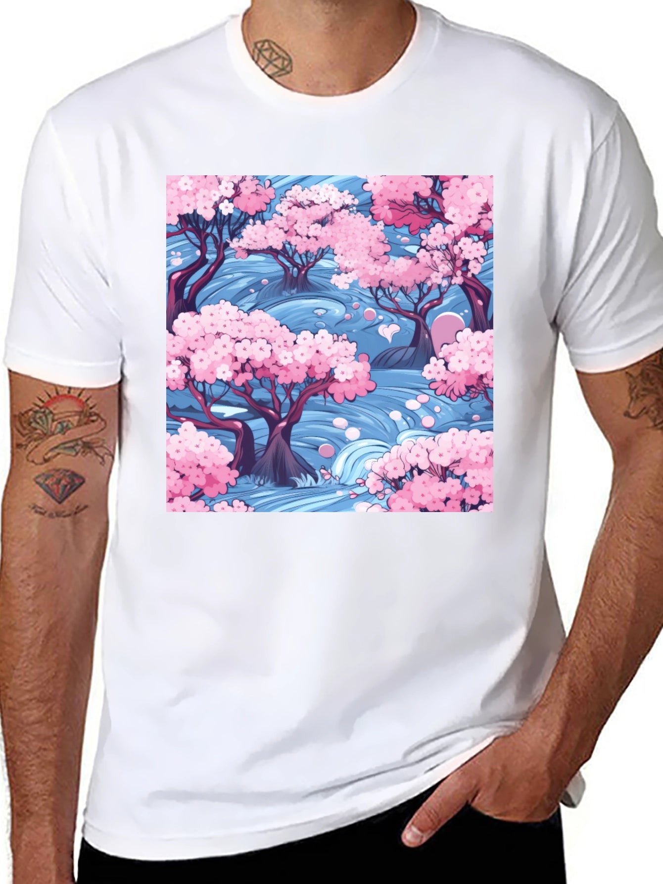 Sakura River Graphic Tee - Nature Inspired Design