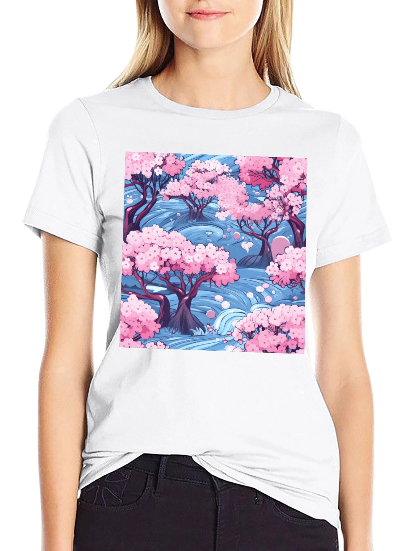 Sakura River Graphic Tee - Nature Inspired Design