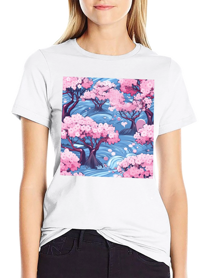 Sakura River Graphic Tee - Nature Inspired Design