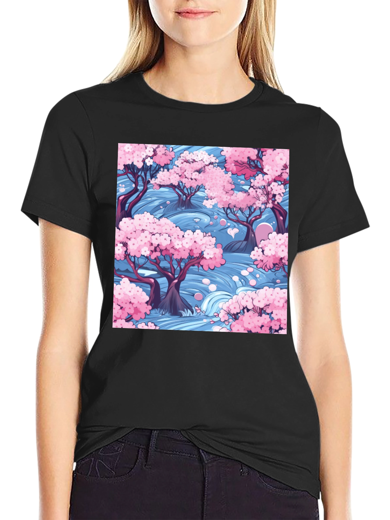 Sakura River Graphic Tee - Nature Inspired Design