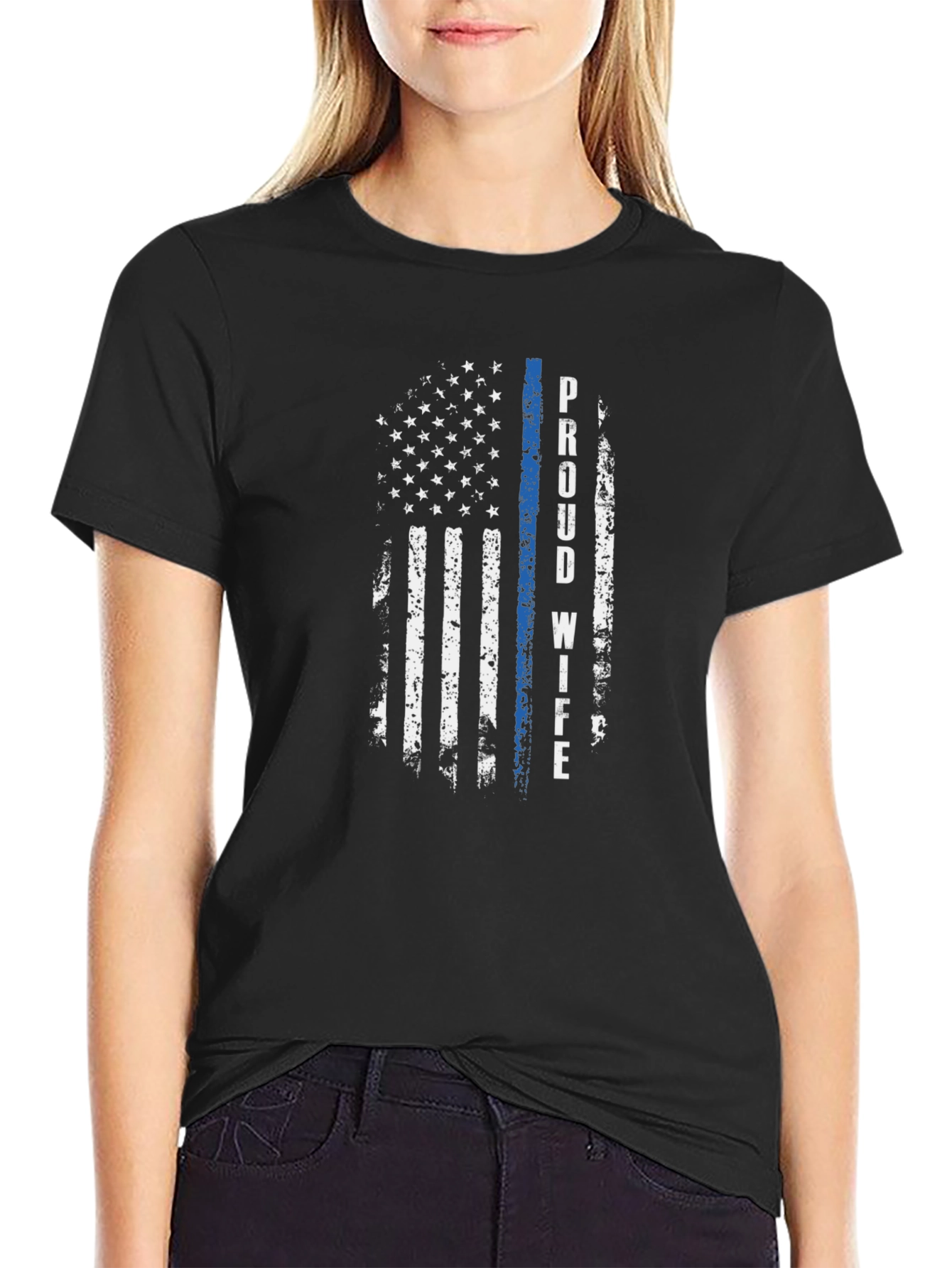 Proud Wife Distressed American Flag T-Shirt