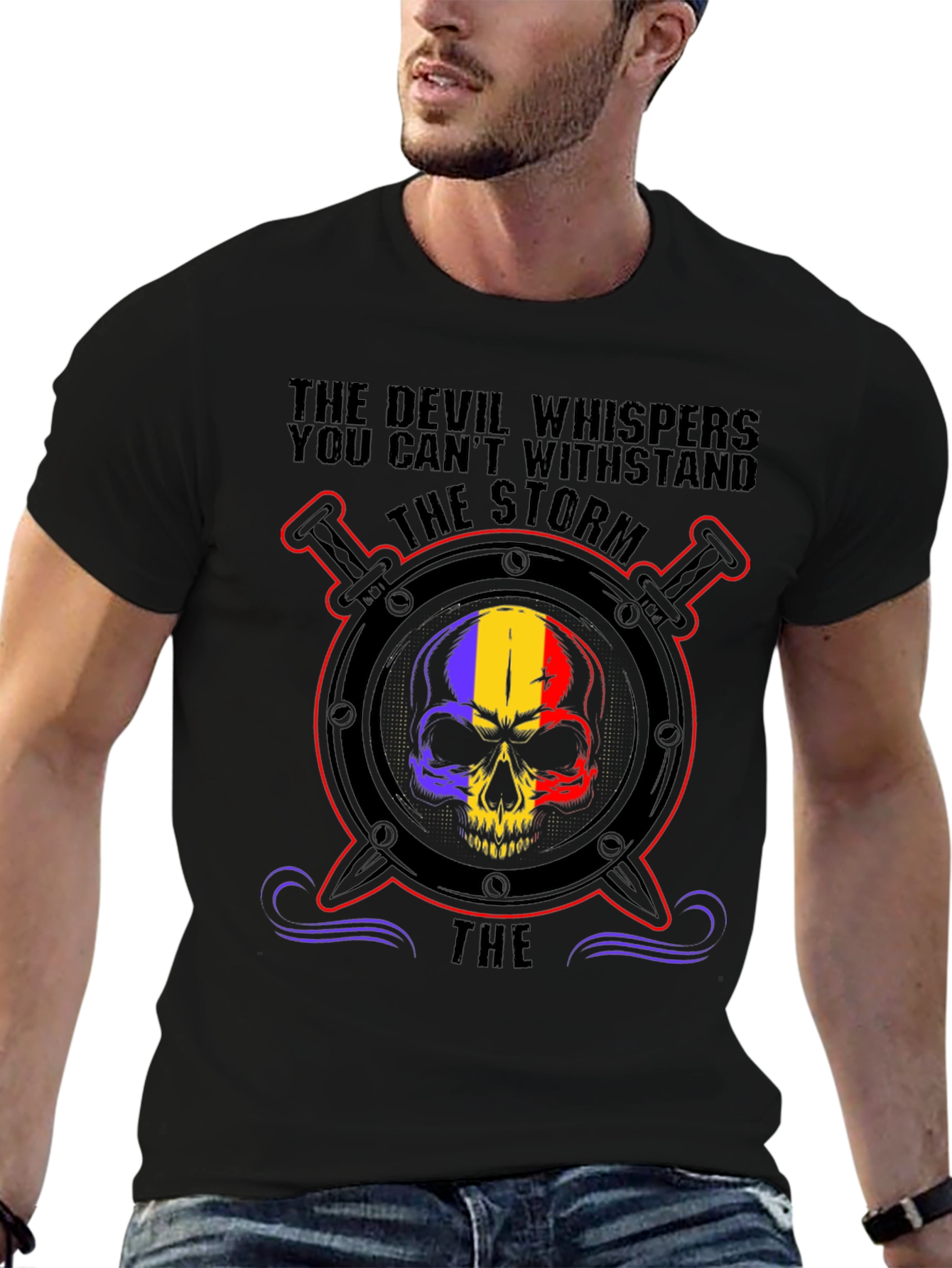 Devil Storm Skull Graphic T-Shirt