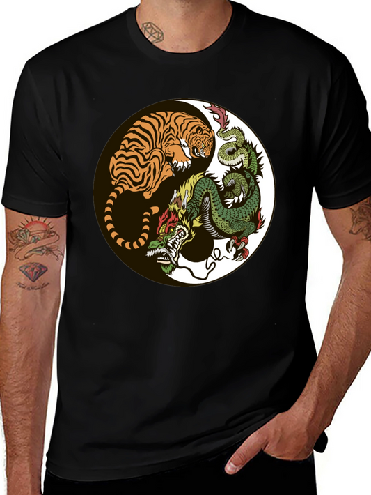 Yin Yang Tiger Dragon Graphic Tee - Balance & Style