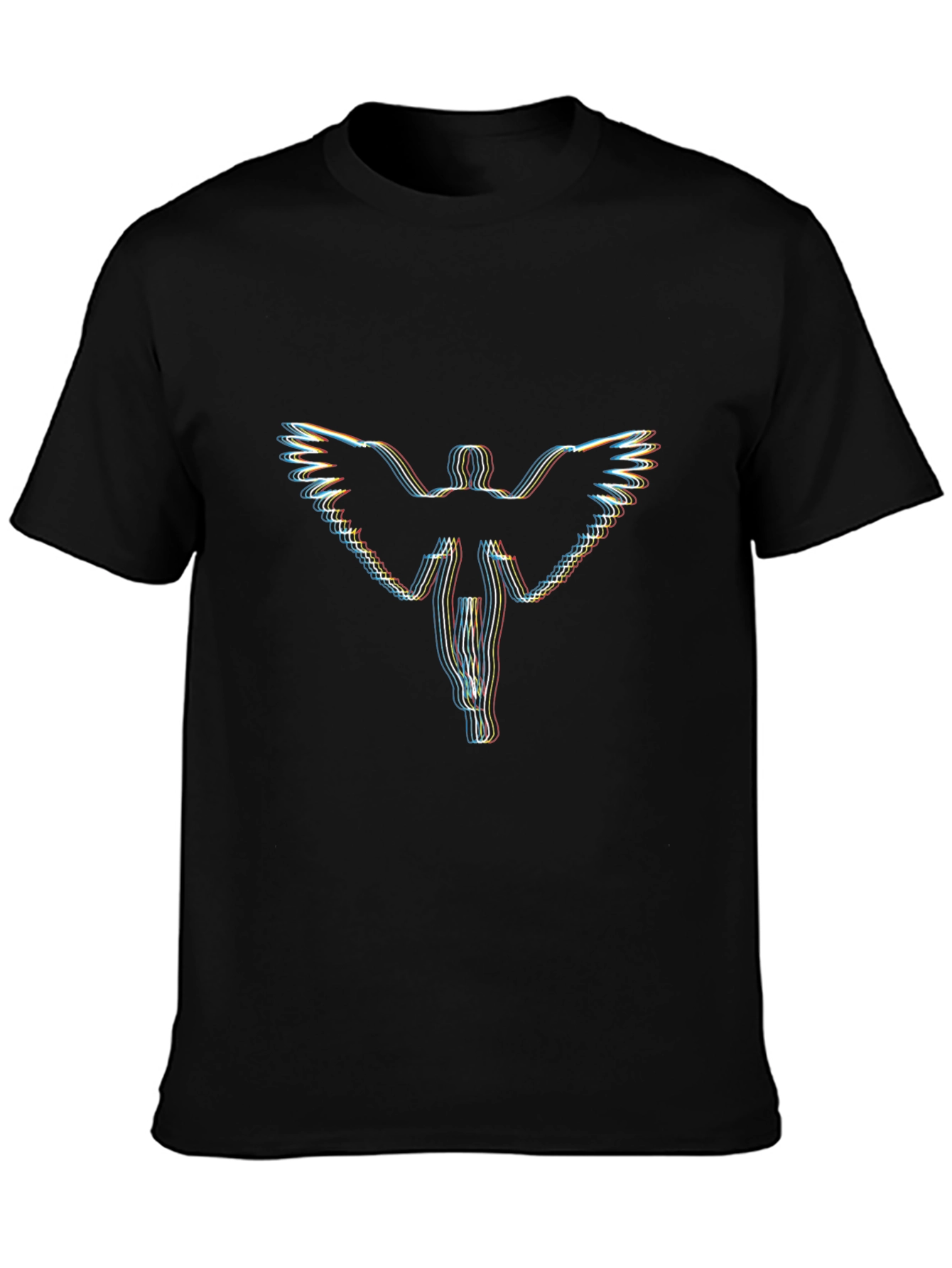 Abstract Angel Wings Graphic Black T-Shirt