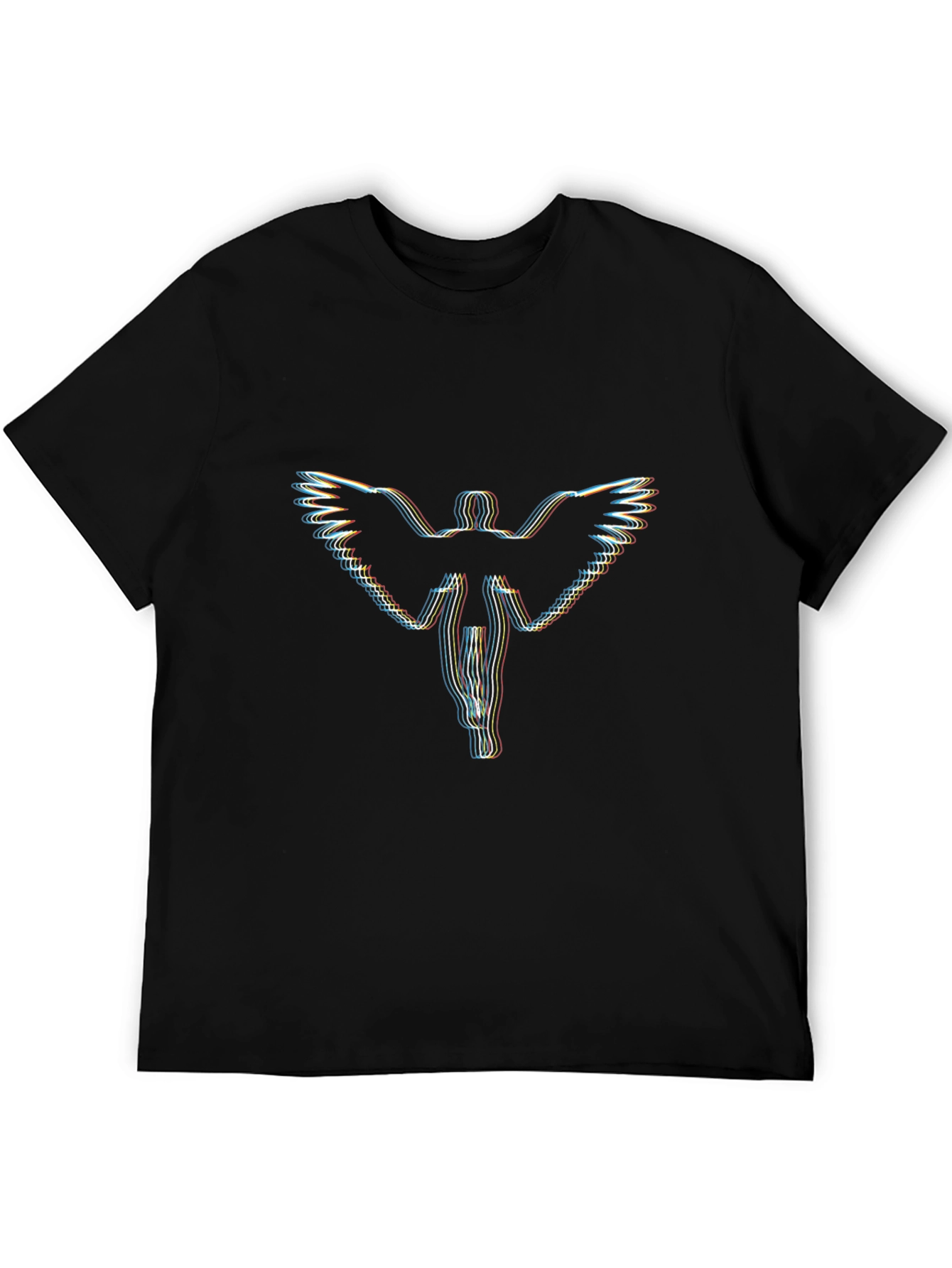 Abstract Angel Wings Graphic Black T-Shirt