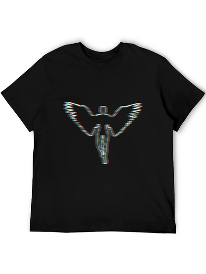 Abstract Angel Wings Graphic Black T-Shirt