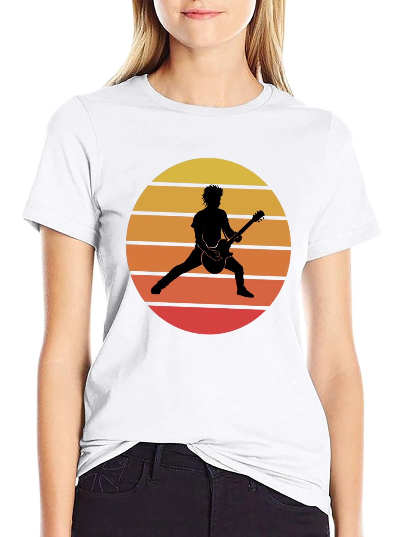 Retro Sunset Guitarist Graphic T-Shirt
