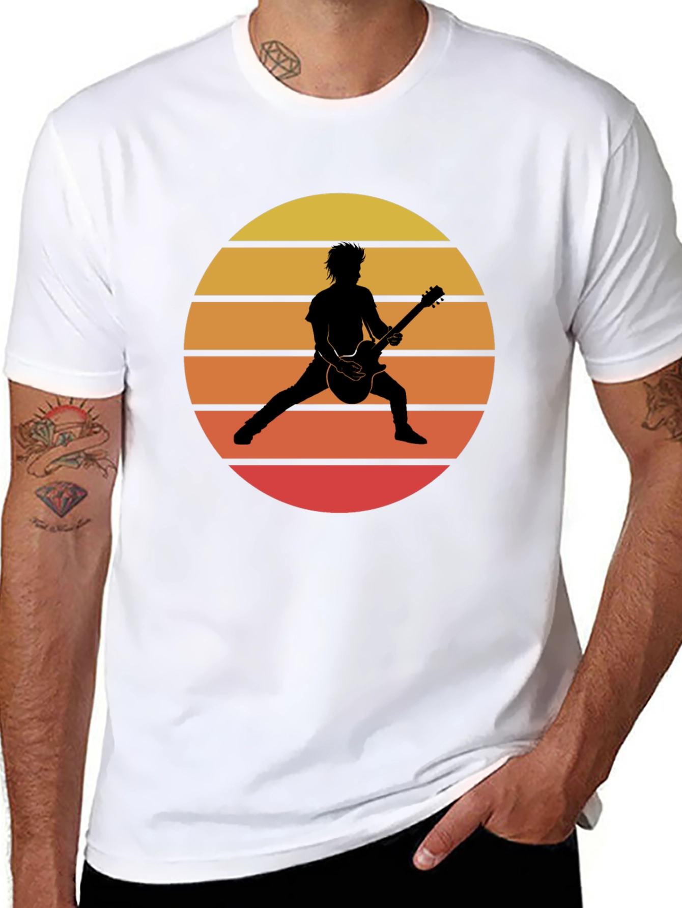 Retro Sunset Guitarist Graphic T-Shirt
