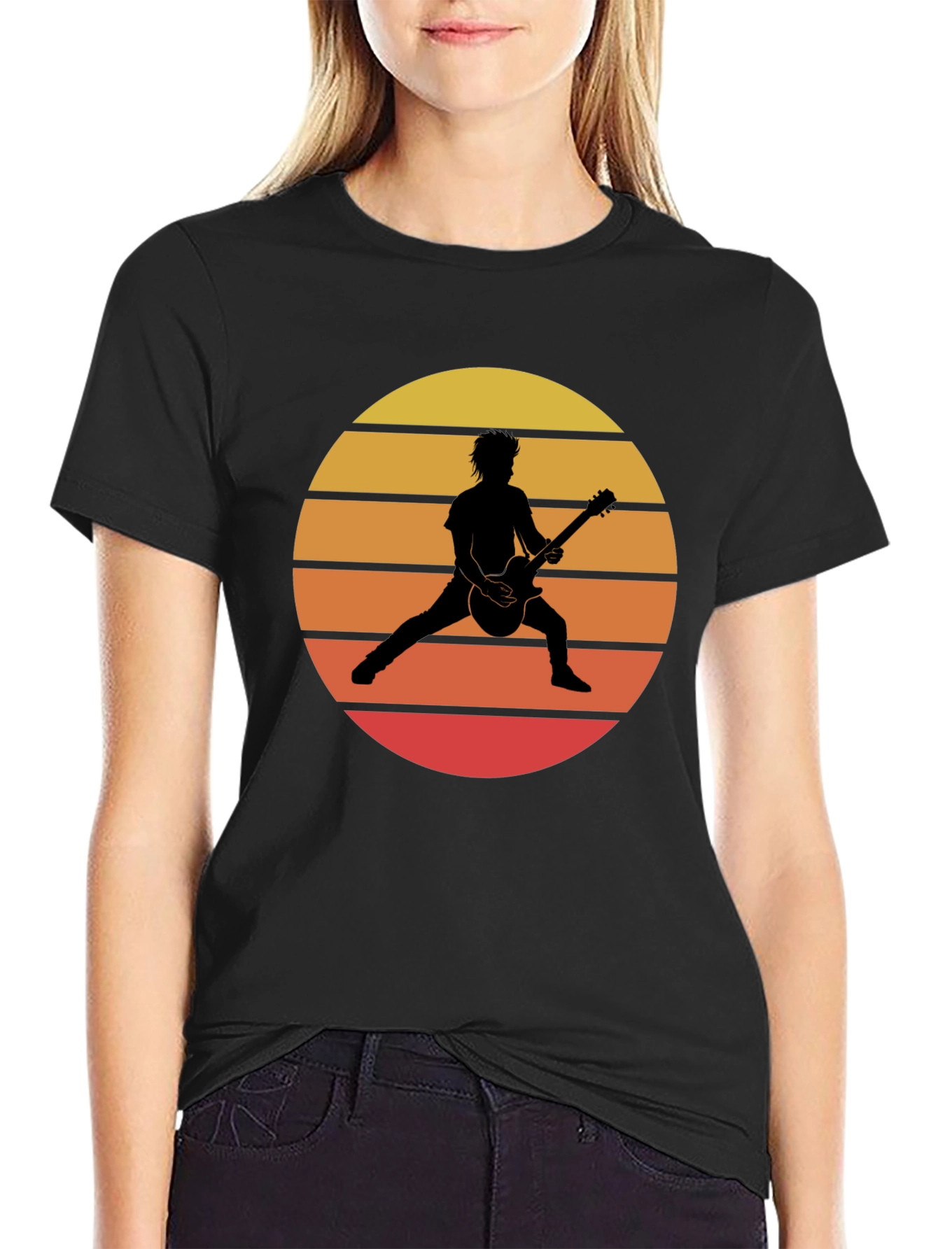 Retro Sunset Guitarist Graphic T-Shirt