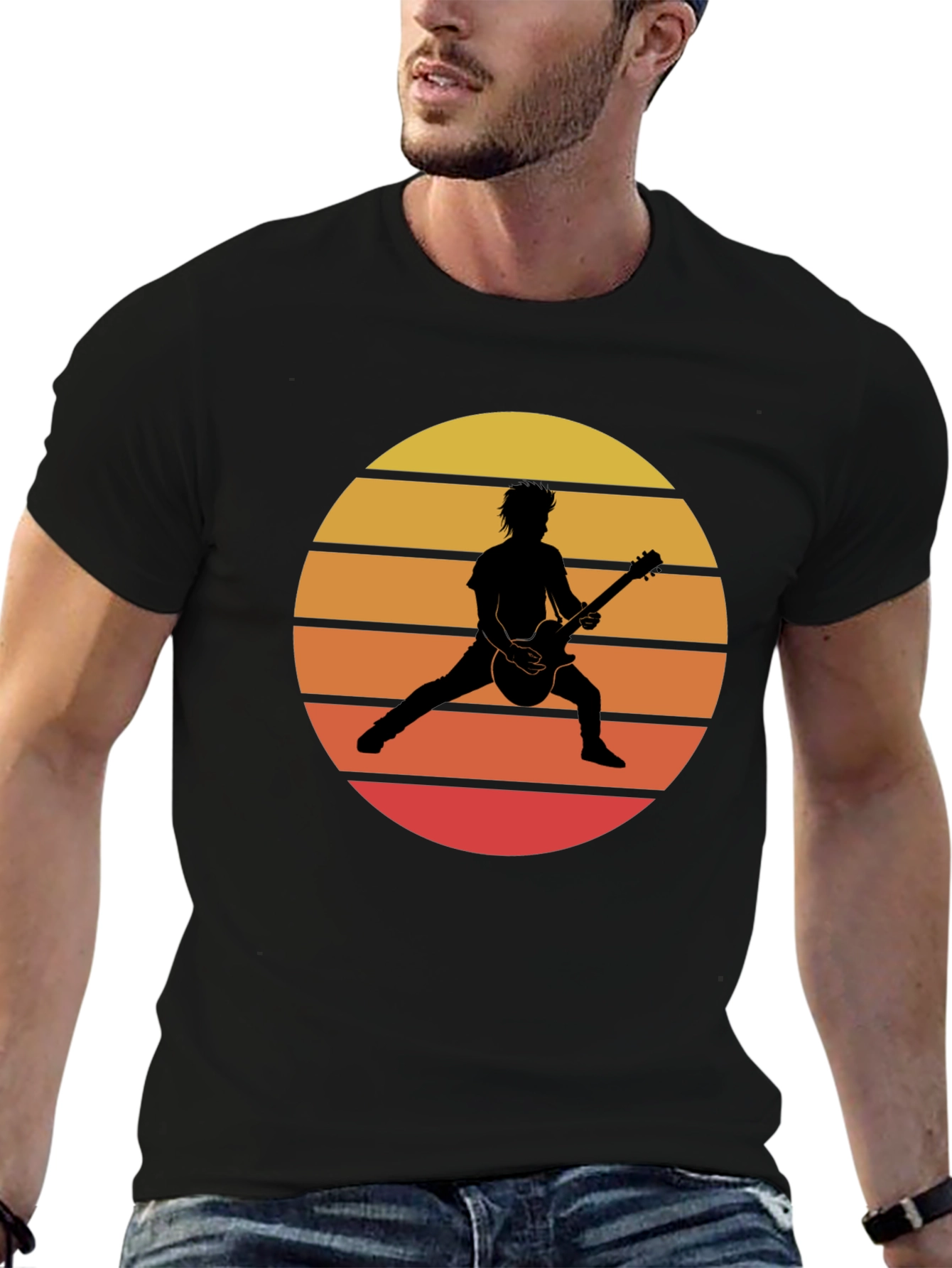 Retro Sunset Guitarist Graphic T-Shirt