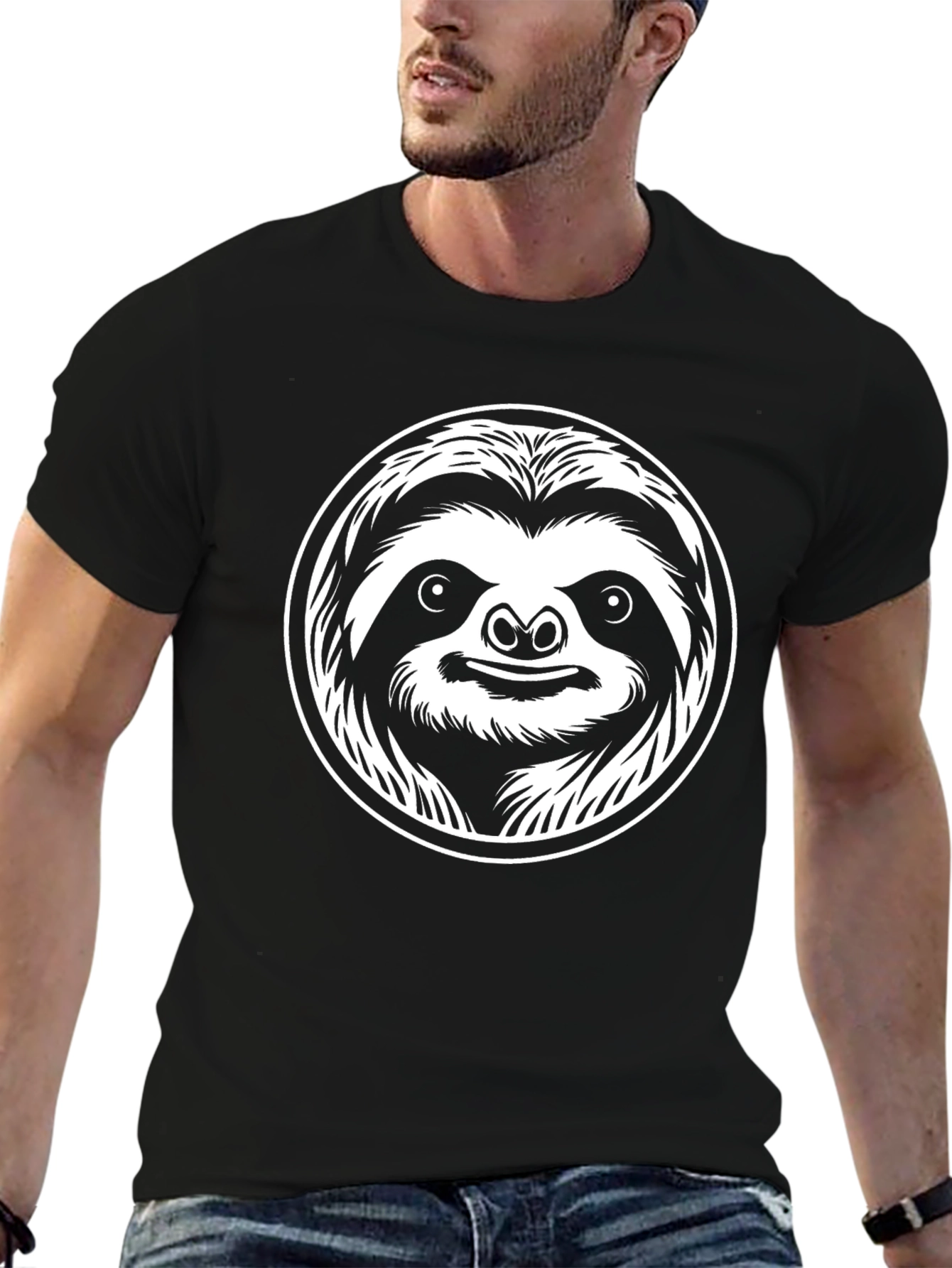 Sloth Graphic Tee - Black Cotton Crew Neck T-Shirt