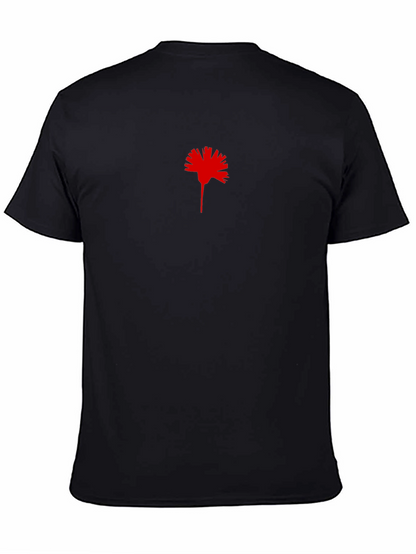Black T-Shirt with Red Carnation Print