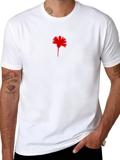 Black T-Shirt with Red Carnation Print