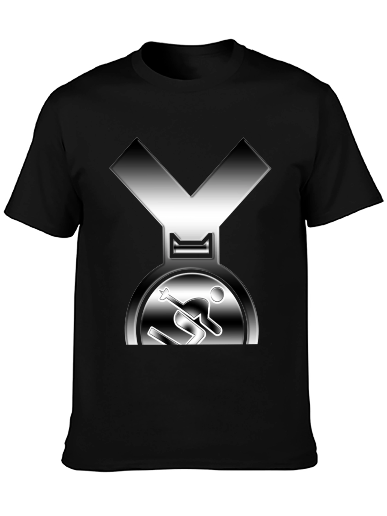Skiing Medal Graphic Tee - Black Cotton T-Shirt