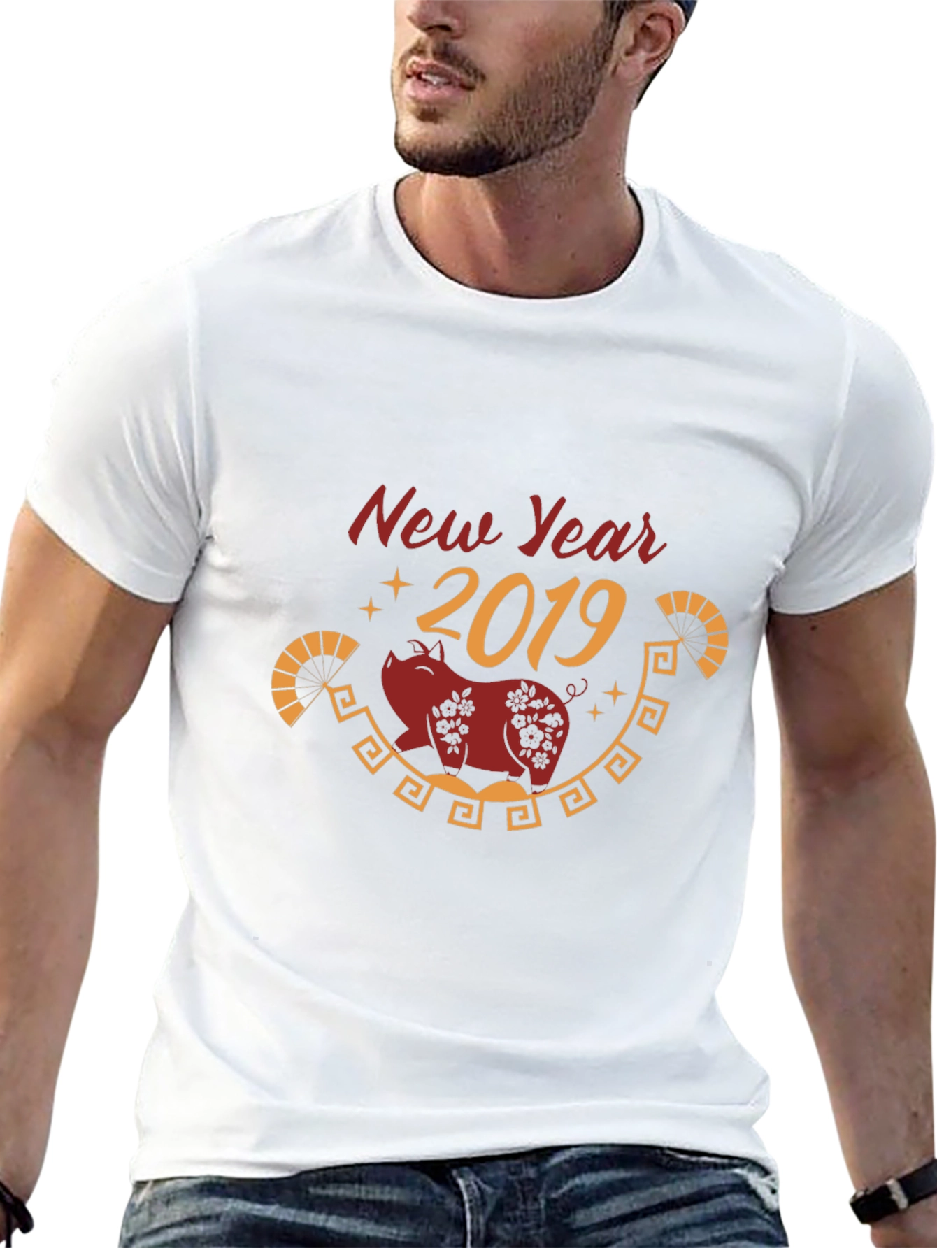 New Year 2019 Pig Graphic Black T-Shirt
