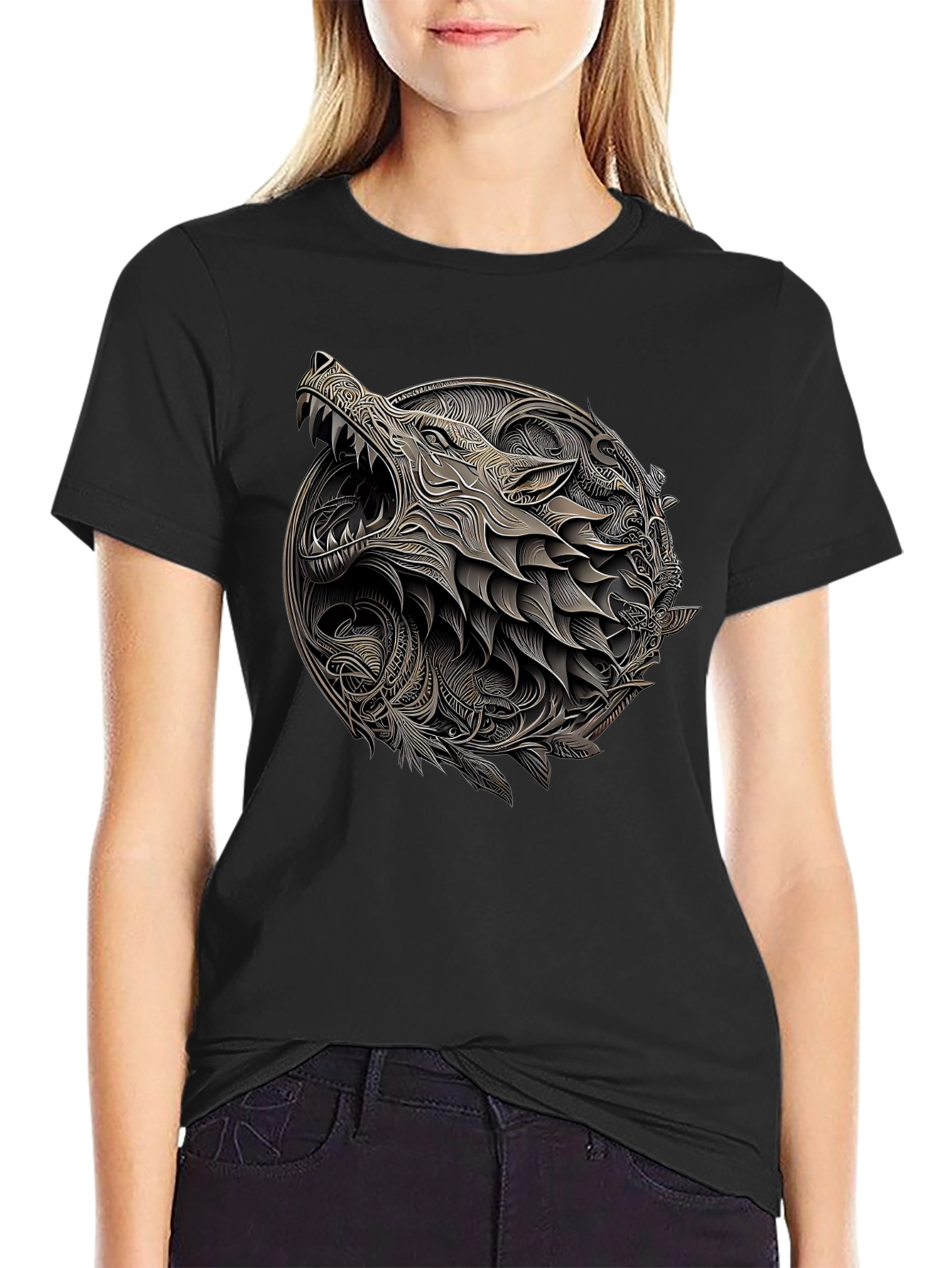 Wolf Art Black Tee - Unique Graphic Design
