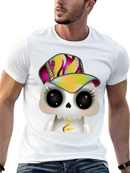 Cartoon Skull with Hat Graphic T-Shirt