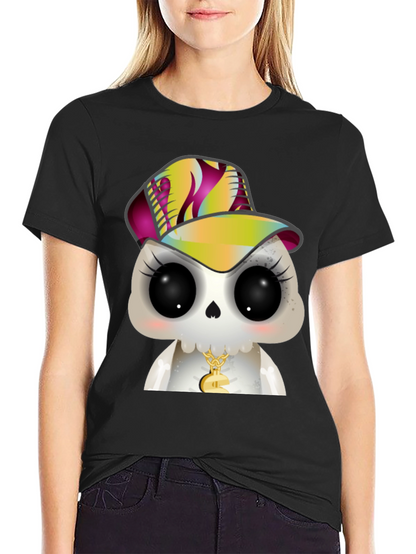 Cartoon Skull with Hat Graphic T-Shirt