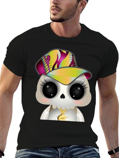Cartoon Skull with Hat Graphic T-Shirt