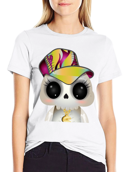 Cartoon Skull with Hat Graphic T-Shirt