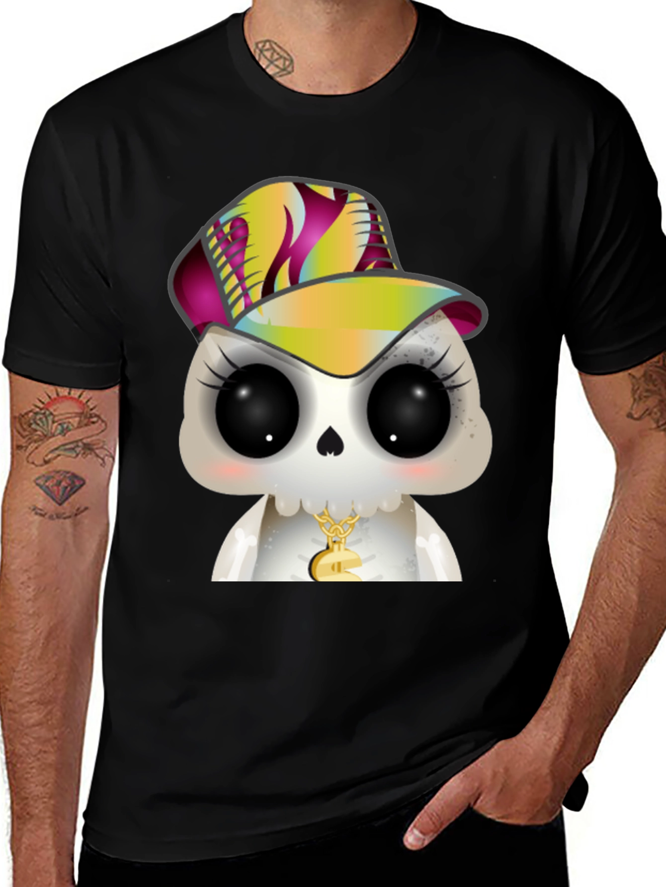 Cartoon Skull with Hat Graphic T-Shirt