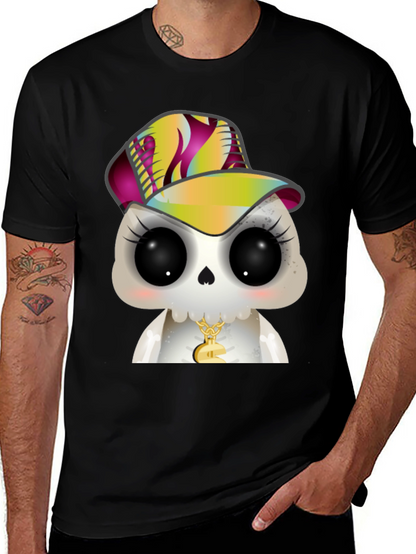 Cartoon Skull with Hat Graphic T-Shirt
