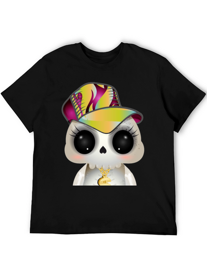 Cartoon Skull with Hat Graphic T-Shirt