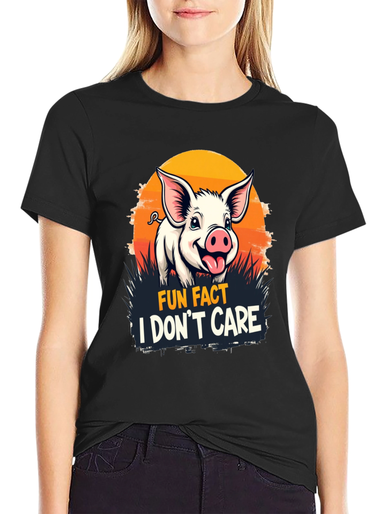 Fun Fact Pig T-Shirt: I Dont Care Novelty Tee