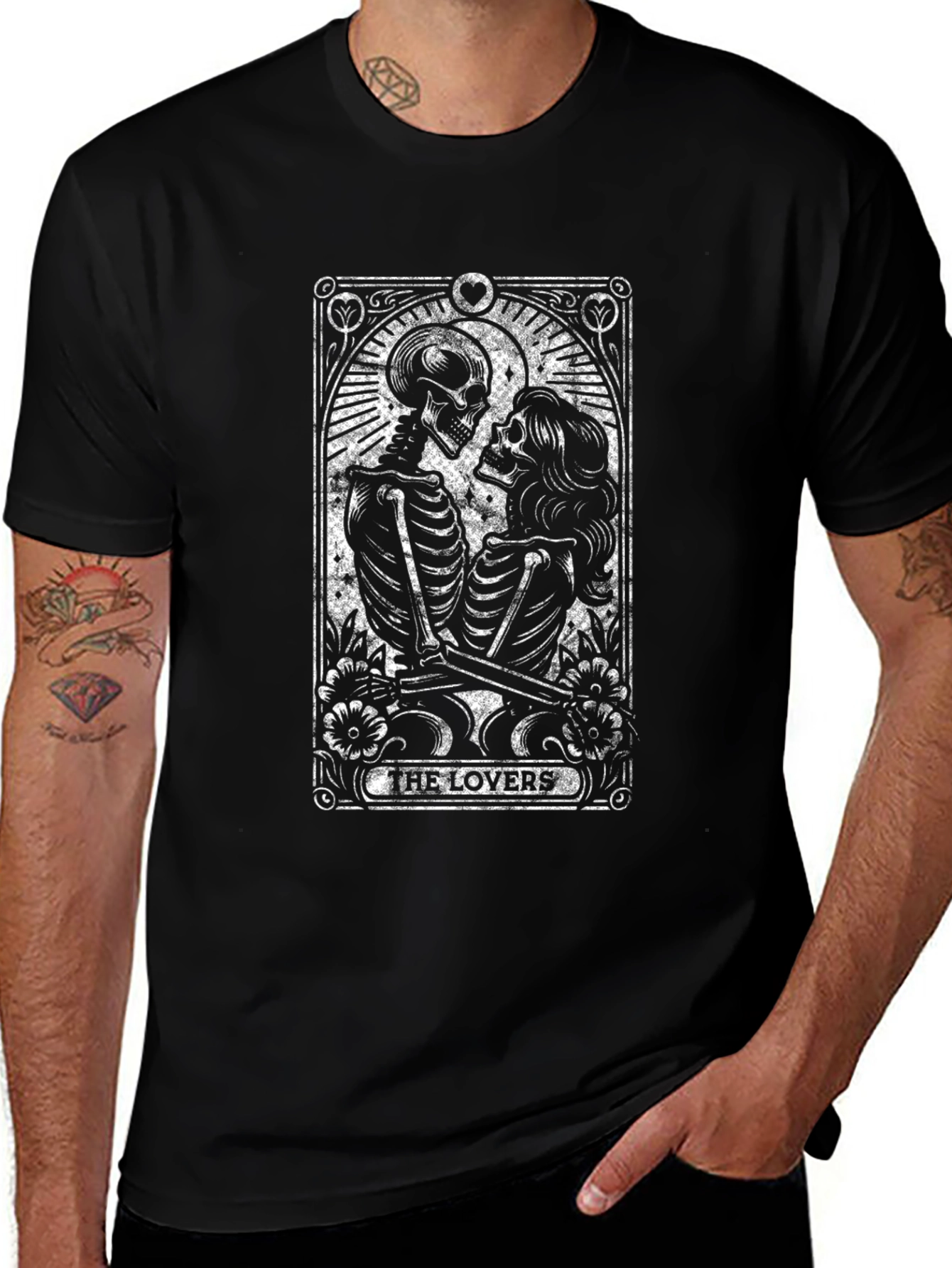 The Lovers Tarot Card Black T-Shirt